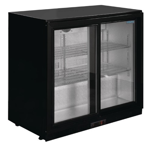 Polar Back Bar Cooler with Sliding Doors in Black 208Ltr GL003