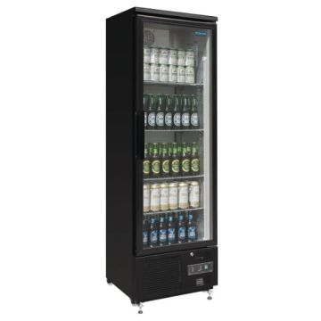 Polar Upright Back Bar Cooler with Hinged Door in Black 307Ltr GJ447