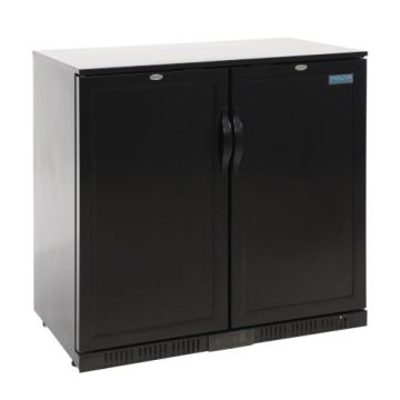 Polar Back Bar Cooler with Hinged Solid Door in Black 208Ltr GL016