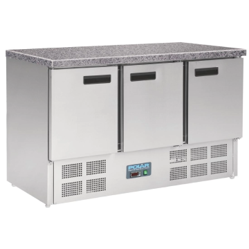 Polar 3 Door Refrigerated Counter with Marble Work Top 368Ltr CL109