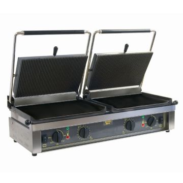 Double Contact Panini Grill Ribbed Top Flat Bottom