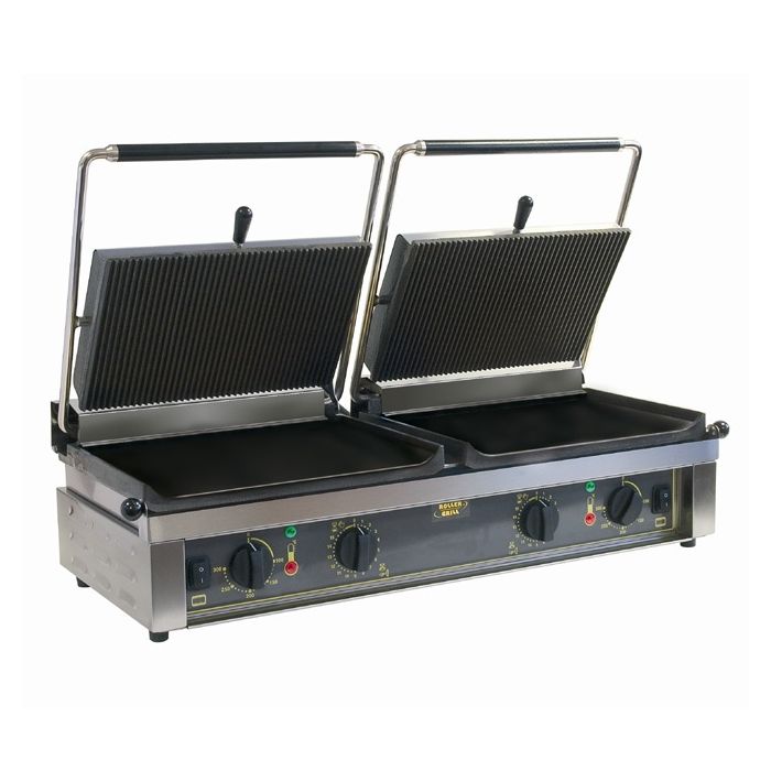 Double Contact Panini Grill Ribbed Top Flat Bottom