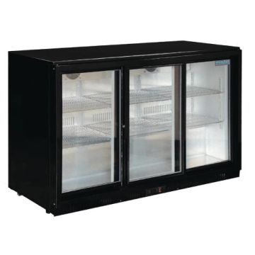 Polar Back Bar Cooler with Sliding Doors in Black 330Ltr GL006