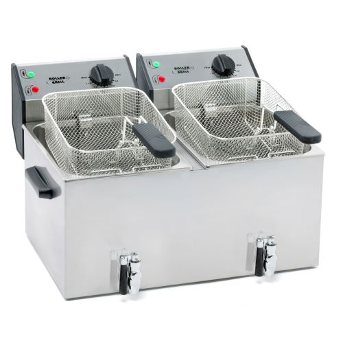Roller Grill 8L Twin Tank Counter Top Fryer with Drain Tap FD80DR