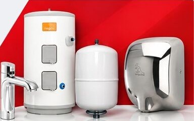 An unvented hot water cylinder, a boiling water tap, an expansion vessel and a stainless steel hand dryer